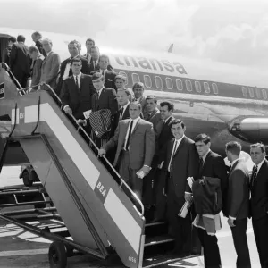 England football team leaving London airport for Frankfurt. 24th June 1966 England football team leaving London airport for Frankfurt. 24th June 1966