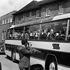 The England football team travel to Wembley Stadium from Hendon Hall hotel for the World