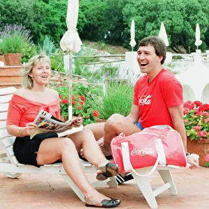 England footballer Bryan Robson in relaxed mood with his wife Denise at the team