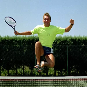 England footballer David Platt seen here playing tennis at the team base in Italy the day