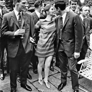 England footballer Gordon Banks gives a kiss to actress Vivienne Ventura watched by Ron England footballer Gordon Banks gives a kiss to actress Vivienne Ventura watched by Ron