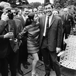England footballer Gordon Banks poses with actress Vivienne Ventura during the visit of England footballer Gordon Banks poses with actress Vivienne Ventura during the visit of