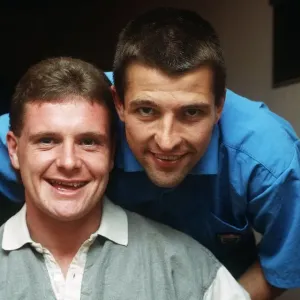 England footballer Paul Gascoigne (left) poses with teammate Steve Bull ahead of the Rous