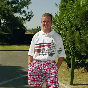 England footballer Paul Gascoigne seen here wearing patriotic Union Jack shorts