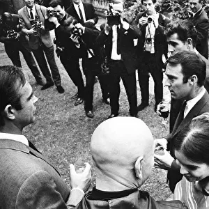 England footballers Peter Bonetti and Jimmy Greaves talks to actors Sean Connery
