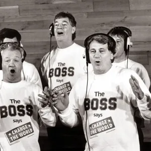 England manager Bobby Robson in a recording studio with Northern Ireland manager Billy England manager Bobby Robson in a recording studio with Northern Ireland manager Billy