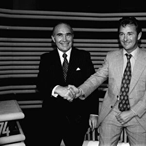 Former England manager Sir Alf Ramsey shakes hands with Brian Clough at the ITV studios