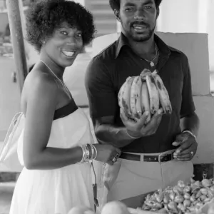 England in West Indies 1981. Roland Butcher out shopping at a fruit & veg stall England in West Indies 1981. Roland Butcher out shopping at a fruit & veg stall