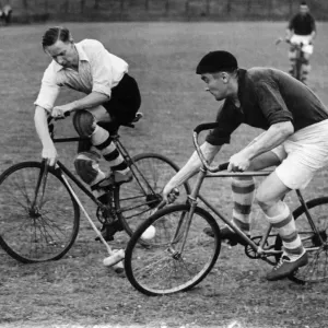 England (white shirt) beat France in the International Bicycle Polo at Silhurst Park