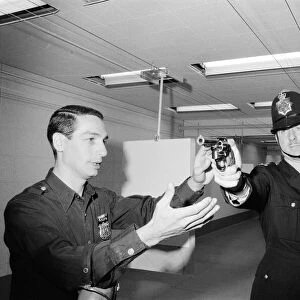 English police officers tour a firing range at a New York Police Department in America