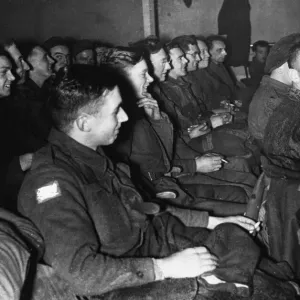 Print of British troops enjoying ENSA entertainment in 1944
