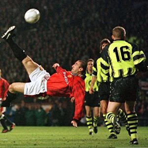 Eric Cantona football Manchester United FC tries an over-head kick