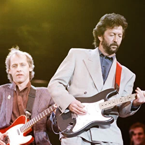 Eric Clapton and Mark Knopfler on stage at the Nelson Mandela 70th Birthday Tribute