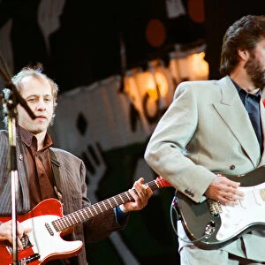 Eric Clapton and Mark Knopfler on stage at the Nelson Mandela 70th Birthday Tribute