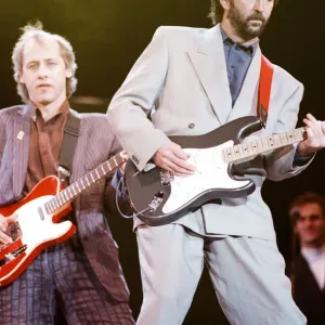 Eric Clapton and Mark Knopfler on stage at the Nelson Mandela 70th Birthday Tribute