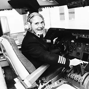 Ernie Wise comedian at the controls of a British Airways Tristar jet at London Airport