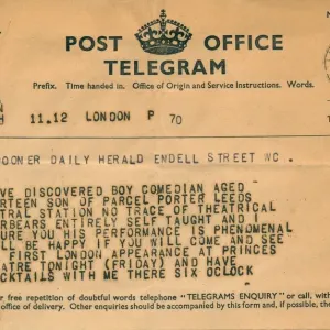 Print of a 1939 Telegram Print of a 1939 Telegram