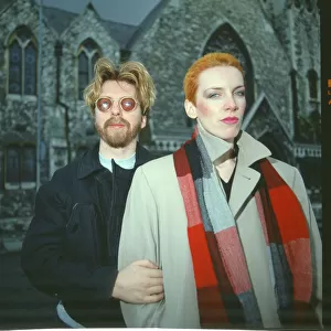 The Eurythmics, who are Dave Stewart and Annie Lennox. Picture shoot for The Daily