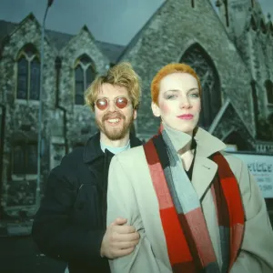 The Eurythmics, who are Dave Stewart and Annie Lennox. Picture shoot for The Daily