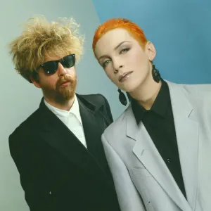 The Eurythmics, who are Dave Stewart and Annie Lennox. Picture shoot for The Daily