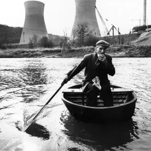 Eustace Rogers Commutes by Coracle, Ironbridge Print 1967