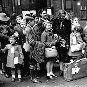 Evacuees at a London station. Circa 1939
