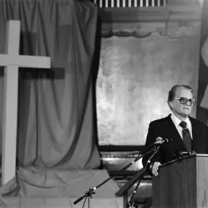 L'évangéliste Billy Graham à Oxford. 30 janvier 1980.