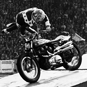Evel Knievel American stuntman daredevil 1975 falling off motorcycle at Wembley
