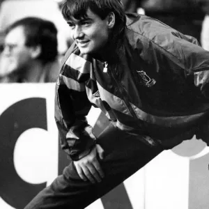 Everton football player Ian Snodin pictured warminh up on the sidelines during his Everton football player Ian Snodin pictured warminh up on the sidelines during his