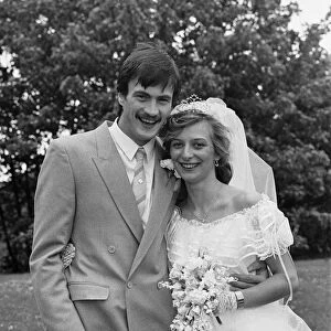 Everton footballer Derek Mountfield with his bride Julie Bird on their wedding day, 1984