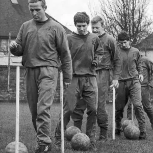 Everton footballers in dribbling practice at Bellefield ahead of their FA Cup fourth Everton footballers in dribbling practice at Bellefield ahead of their FA Cup fourth