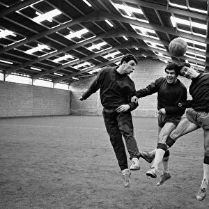 Everton players Fred Pickering, Alex Scott and Derek Temple training at their brand new