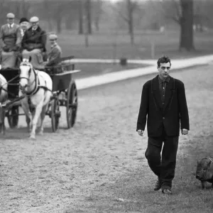 Not an everyday sight. A man walks his pig in Hyde Park as a horse Not an everyday sight. A man walks his pig in Hyde Park as a horse