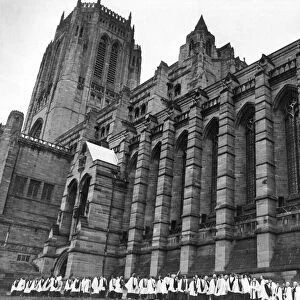 Exterior shot of Liverpool Cathedral, St Jamess Mount, Liverpool. 1st December 1987