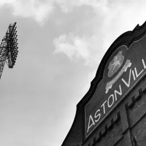 Exterior view of the entrance to Villa Park football stadium, and floodlights Exterior view of the entrance to Villa Park football stadium, and floodlights