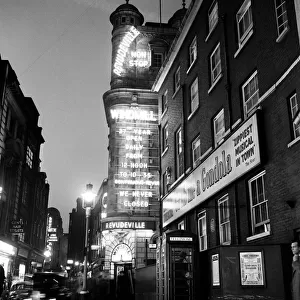 Exterior view of the Windmill Theatre in Londons West End. April 1958