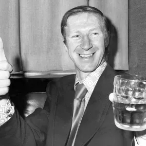 An exuberant Jack Charlton of Leeds United celebrates with a pint An exuberant Jack Charlton of Leeds United celebrates with a pint