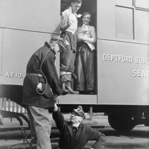 F W Reed DM Staff Photographer Sewer Workers mobile washroom, Deptford