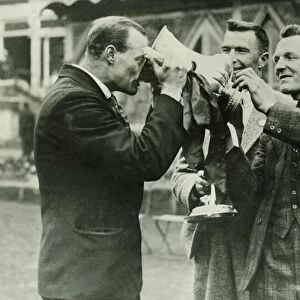 FA Cup Final 1929 Bolton v Portsmouth Seddon takes a cheerful draught watched by