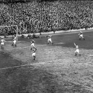 FA Cup semi final replay, 14th March 1951. Birmingham keeper Merrick fails to hold onto a FA Cup semi final replay, 14th March 1951. Birmingham keeper Merrick fails to hold onto a