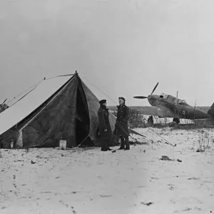 Fairey Battle Crews on Snow-Covered Airfield Print