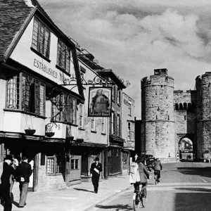 The Falstaff Hotel beside The West Gate to Canterbury. Circa 1935