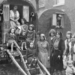 Print of Gypsies outside Caravans at Yarm Fair, 1931