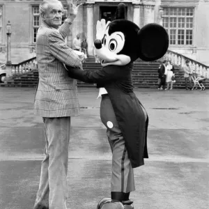 Print of Mickey Mouse with the famous lions of Longleat