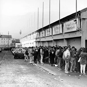 Fans queue for Simple Minds concert outside the Barrowland Ballroom, Glasgow, Scotland