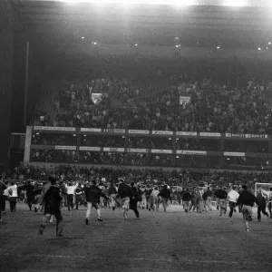 Fans run onto the pitch. Divison One match Aston Villa 6 -2 Everton held at Villa Park