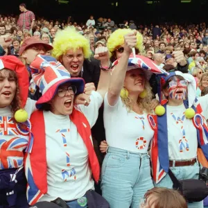 Fans of Tim Henman support the English tennis player during his Fourth Round Match of Fans of Tim Henman support the English tennis player during his Fourth Round Match of