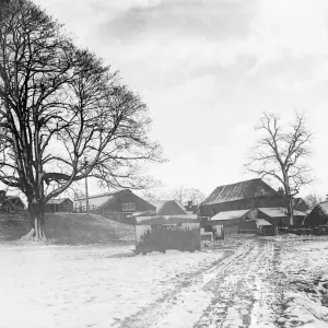 Farm pictured in the snow at Shenley, Hertfordshire, January 1935 Farm pictured in the snow at Shenley, Hertfordshire, January 1935