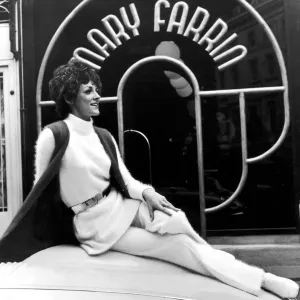 Mary Farrin in White Angora Ensemble, London Print 1969 Mary Farrin in White Angora Ensemble, London Print 1969