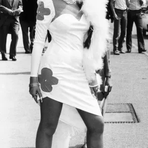 Fashionable racegoer in mini dress at Royal Ascot in June 1985